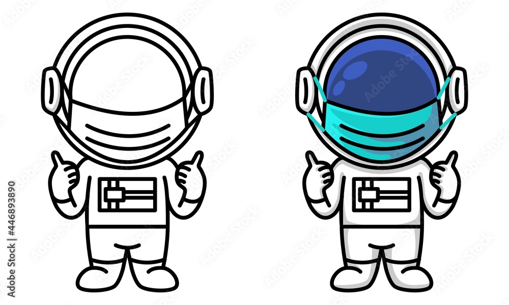 astronaut wearing protective Medical mask coloring page for kids