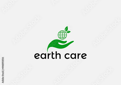 Earth care Abstract world leaf hand emblem logo design