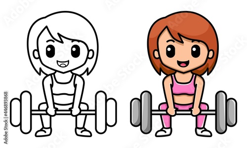 woman holding a dumbbells coloring page for kids