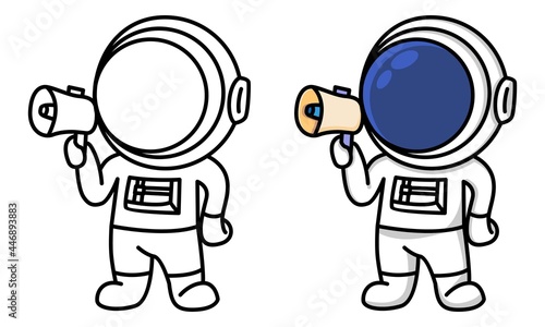 astronaut holding loudspeaker coloring page for kids