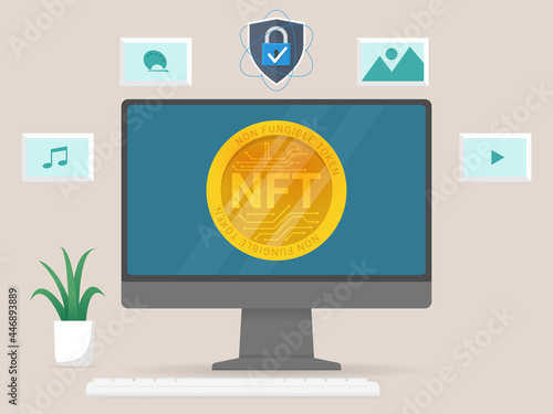 Non fungible token virtual money on computer