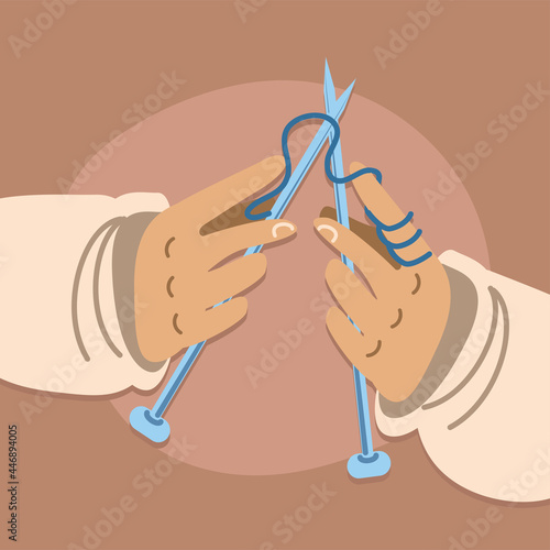 hands with needles knitting