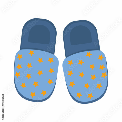 Blue slippers with stars, color isolated vector illustration in the flat style