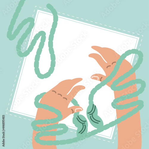 hand with wool knitting