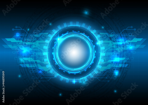 Abstract hologram hi-tech background. Data of virtual reality technology electric innovation. Circuit board interface. Futuristic Sci-Fi glowing HUD circuit