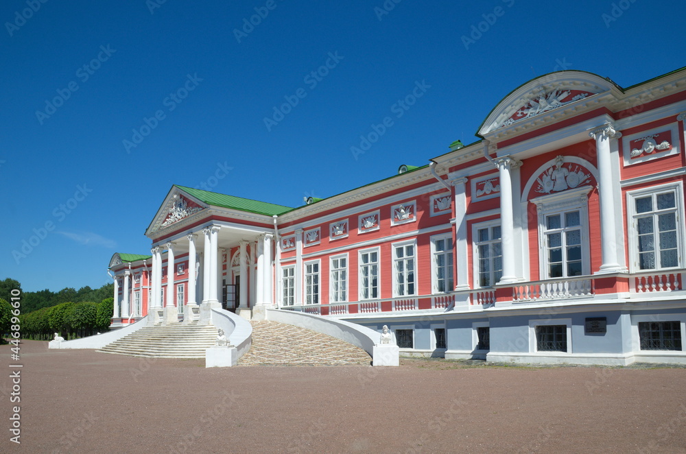Moscow, Russia - June 17, 2021: Count Sheremetev's Palace in the Kuskovo estate