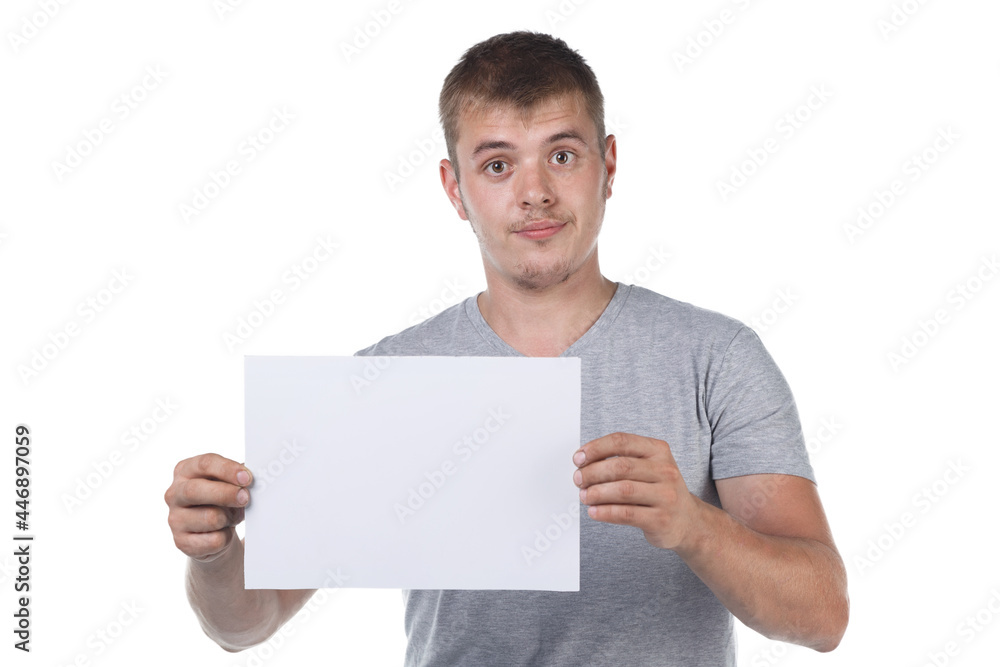 Photo of bristle man holding white paper sheet Photo of bristle man holding white paper sheet
