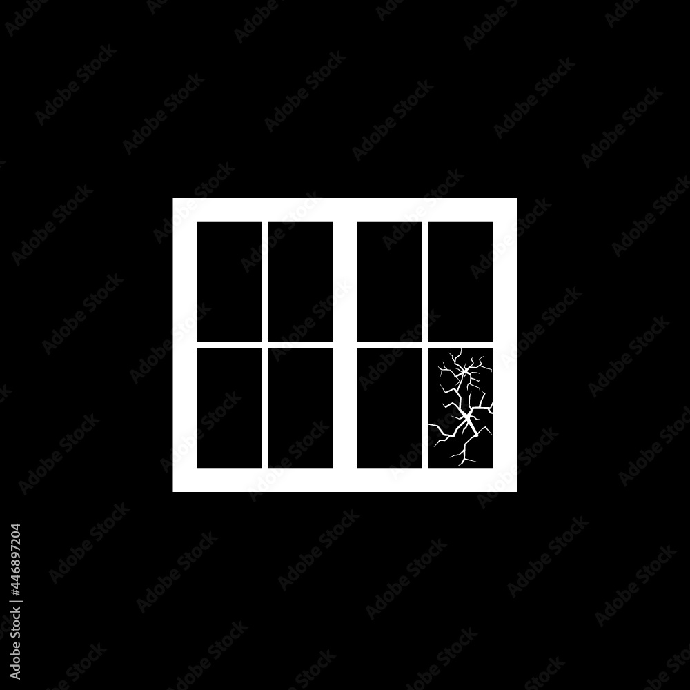 Broken window icon isolated on dark background Broken window icon isolated on dark background