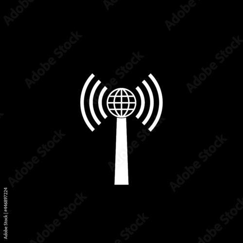 Tower with radio waves icon isolated on dark background