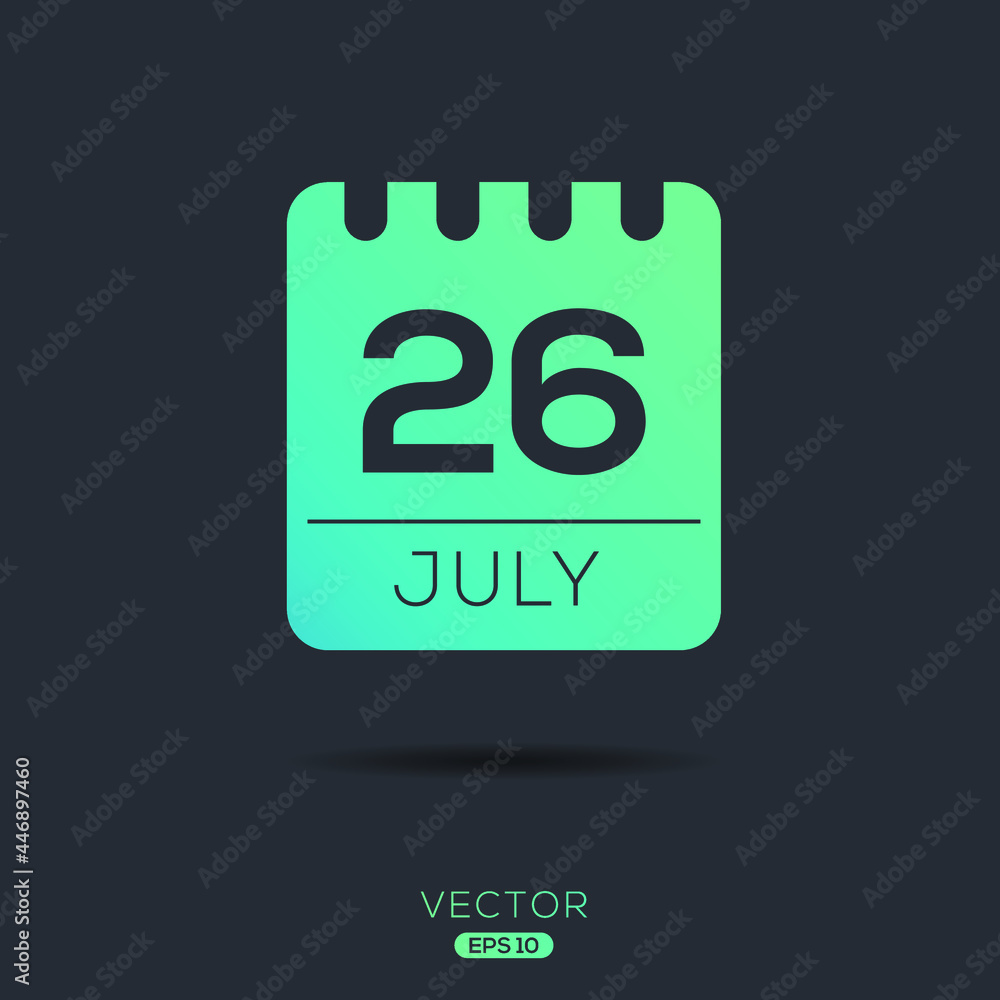 Fototapeta premium Creative calendar page with single day (26 July), Vector illustration.