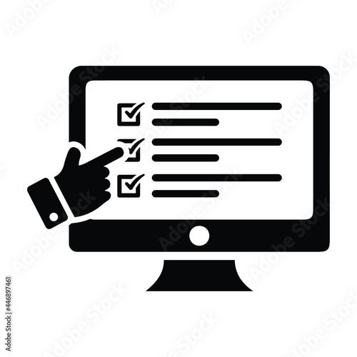 Exam, questionnaire, online icon. Black vector graphics.
