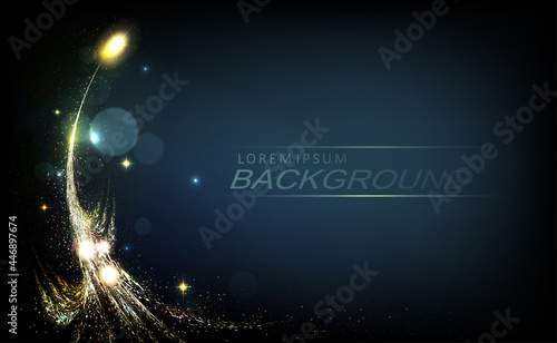 Black illustration with abstract gold design element, shining tinsel