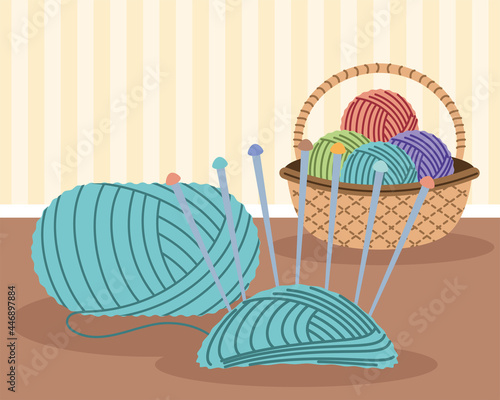 knitting yarn ball in basket
