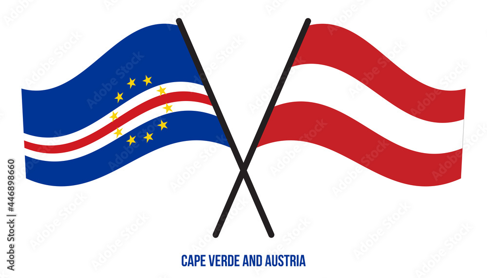 Cape Verde and Austria Flags Crossed And Waving Flat Style. Official Proportion. Correct Colors.