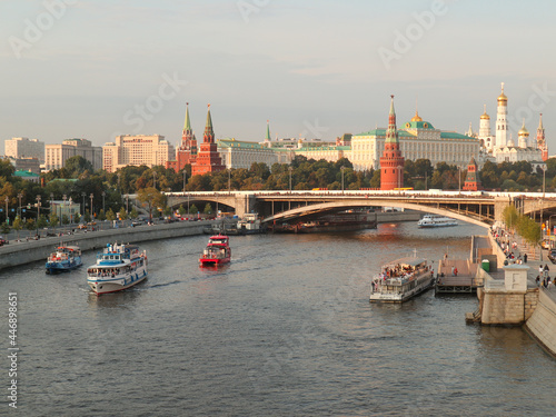 Famous Moscow Kremlin and Moskva River, Russia. View from the bridge