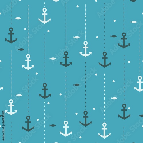 Anchor under the Sea Vector Graphic Art Seamless Pattern © F-lin