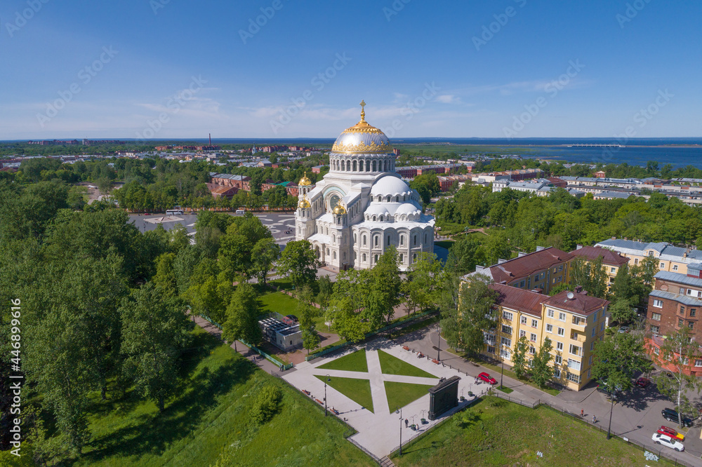 Cathedral of Nicholas the Wonderworker in the cityscape on a sunny June day. Kronshtadt, Russia