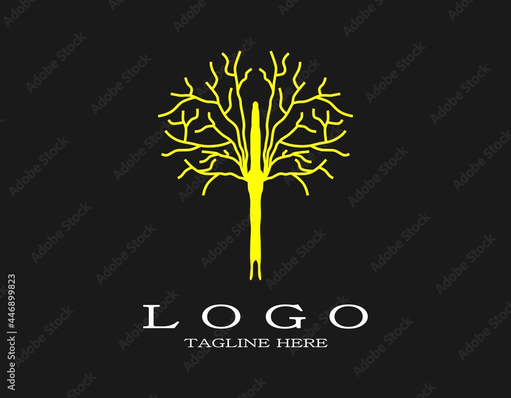 Obraz premium Luxury dry tree logo. A natural golden or yellow tree and branch design concept. Suitable for travel, resort, hotel, park, spa, environment.