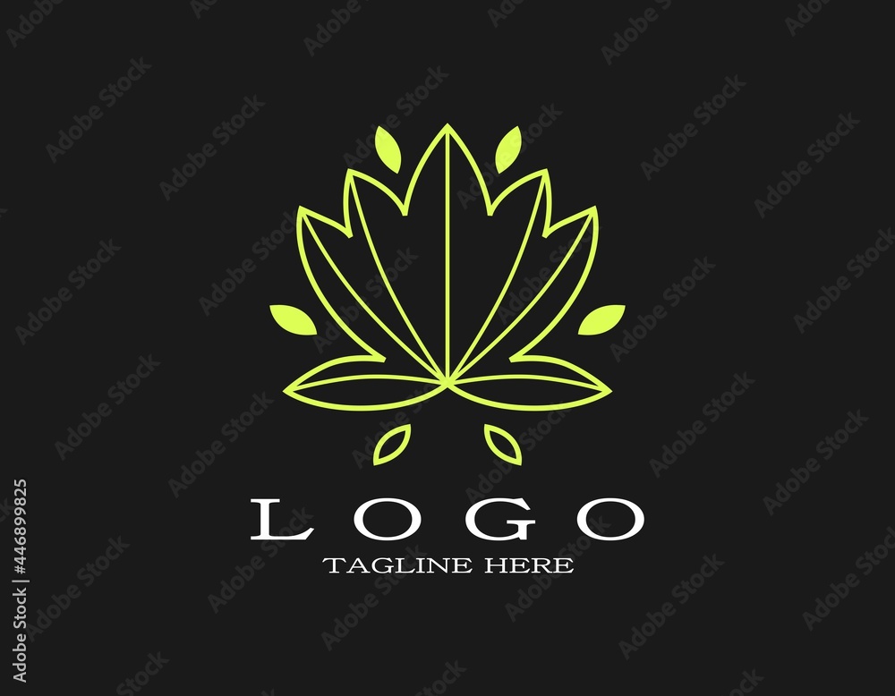 Elegant leaves logo. Luxury design concept with a yellow maple leaf. Suitable for spa, resort, hotel, beauty, boutique, yoga, salon, perfume, company.