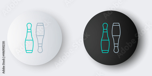 Line Bowling pin icon isolated on grey background. Juggling clubs, circus skittles. Colorful outline concept. Vector