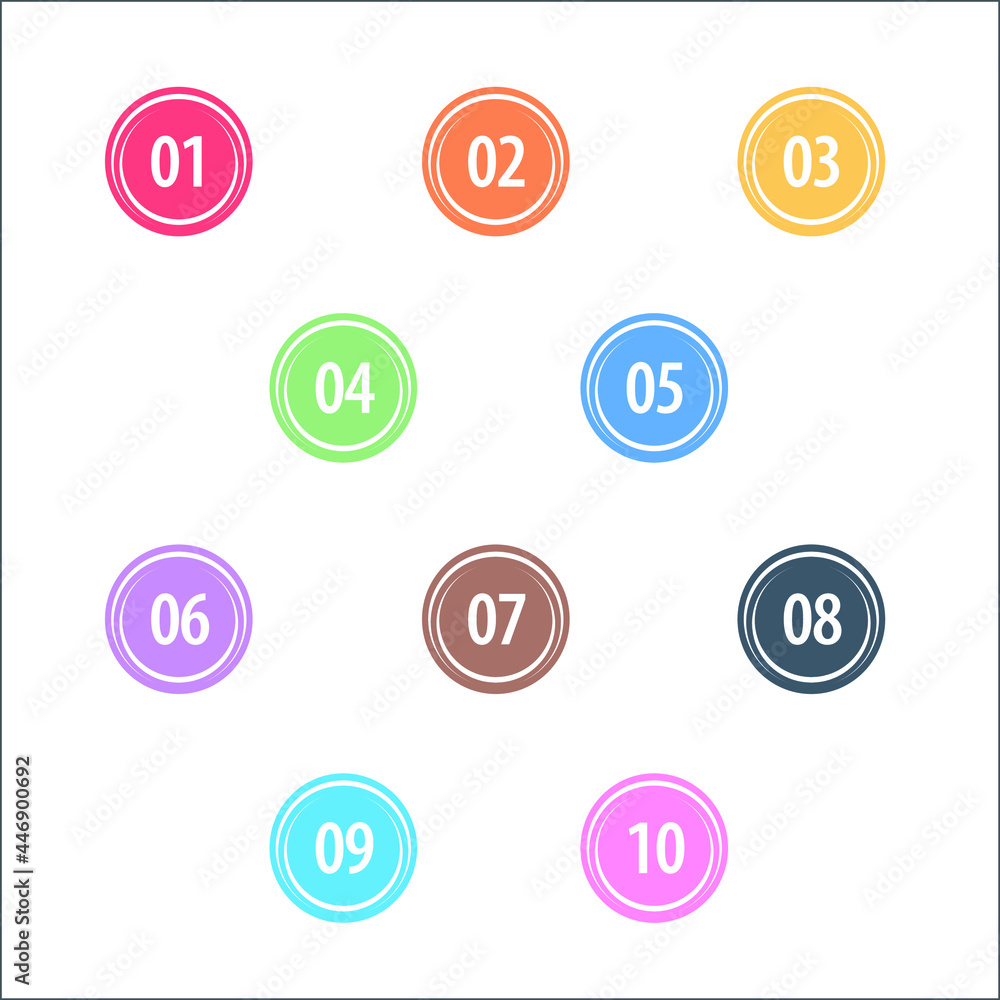Bullet points numbers one to ten. Colorful shape vector numbers. Colorful info-graphic numbers can be use to create presentation. Bullet points numbers one to ten. Colorful shape vector numbers. Colorful info-graphic numbers can be use to create presentation.