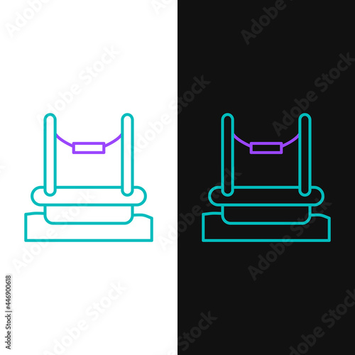 Line Bungee trampoline attraction with metal ladder icon isolated on white and black background. Colorful outline concept. Vector
