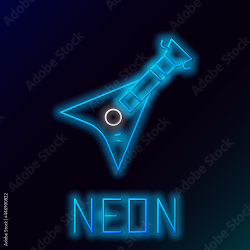 Glowing neon line Electric bass guitar icon isolated on black background. Colorful outline concept. Vector