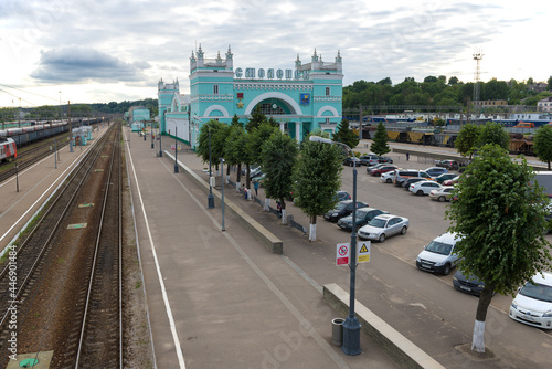 View of the railway station of the city of Smolensk on a cloudy July evening