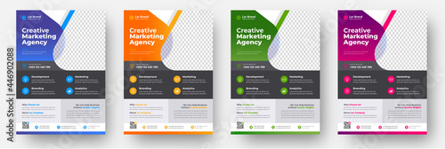 Corporate business flyer template design set with blue, yellow, pink and green color. digital marketing agency flyer, business marketing flyer set, grow your business digital marketing new flyer.