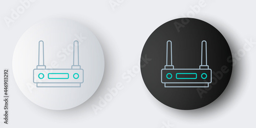 Line Router and wi-fi signal icon isolated on grey background. Wireless ethernet modem router. Computer technology internet. Colorful outline concept. Vector