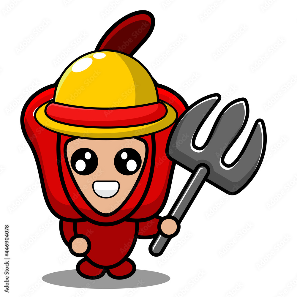 vector cartoon character of farmer's red pepper vegetable mascot costume