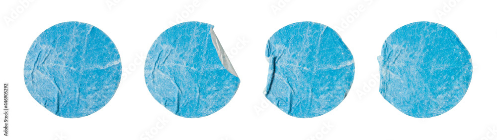 Old blue round adhesive paper sticker label set isolated on white background Old blue round adhesive paper sticker label set isolated on white background