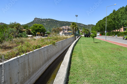 Sewage channel in the Turkish village of Kirish on a summer day