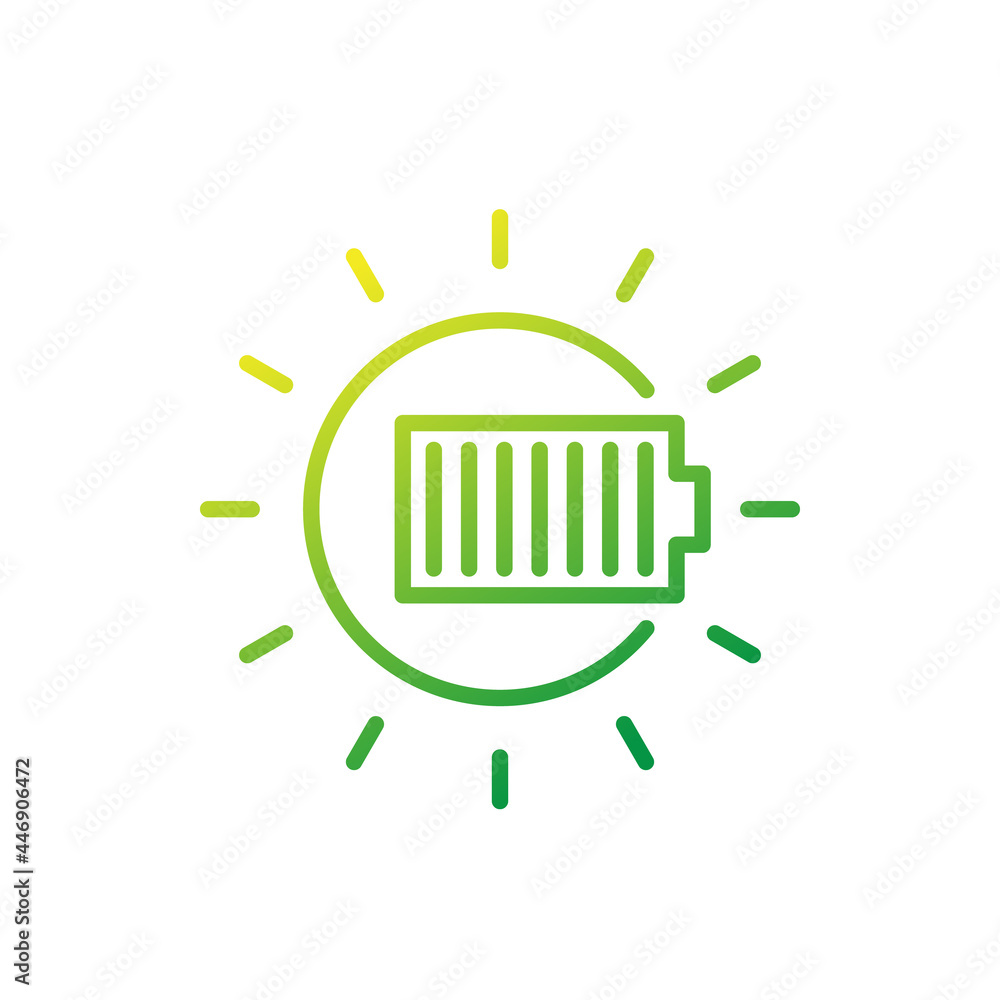 solar energy line icon with sun and battery solar energy line icon with sun and battery