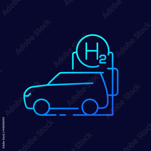 hydrogen car and charging station line vector icon