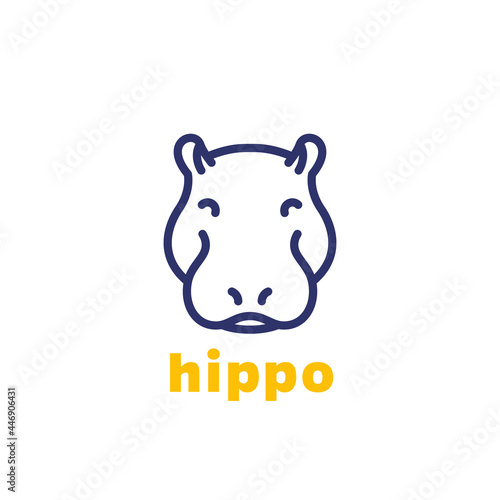 hippo logo, animal head line icon