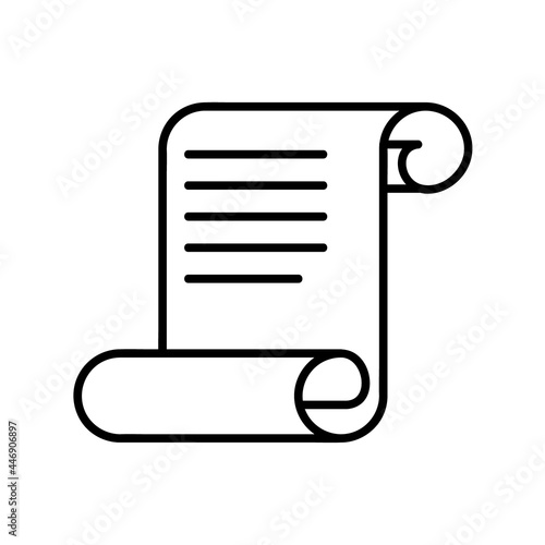 Judge scroll icon. Law document pictogram for web. Line stroke. Court sheet isolated on white background. Outline vector eps10.