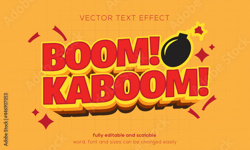 Boom kaboom vector text effect, comic cartoon text style for event, party, or digital project.