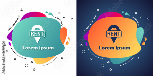 White Location key icon isolated on white and blue background. The concept of the house turnkey. Abstract banner with liquid shapes. Vector