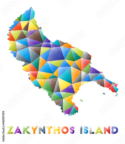 Zakynthos Island - colorful low poly island shape. Multicolor geometric triangles. Modern trendy design. Vector illustration.