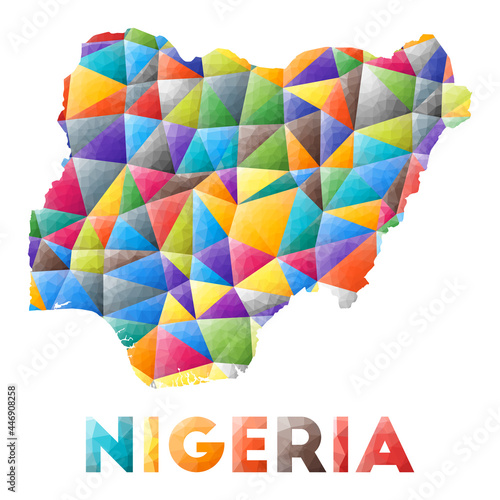 Nigeria - colorful low poly country shape. Multicolor geometric triangles. Modern trendy design. Vector illustration.