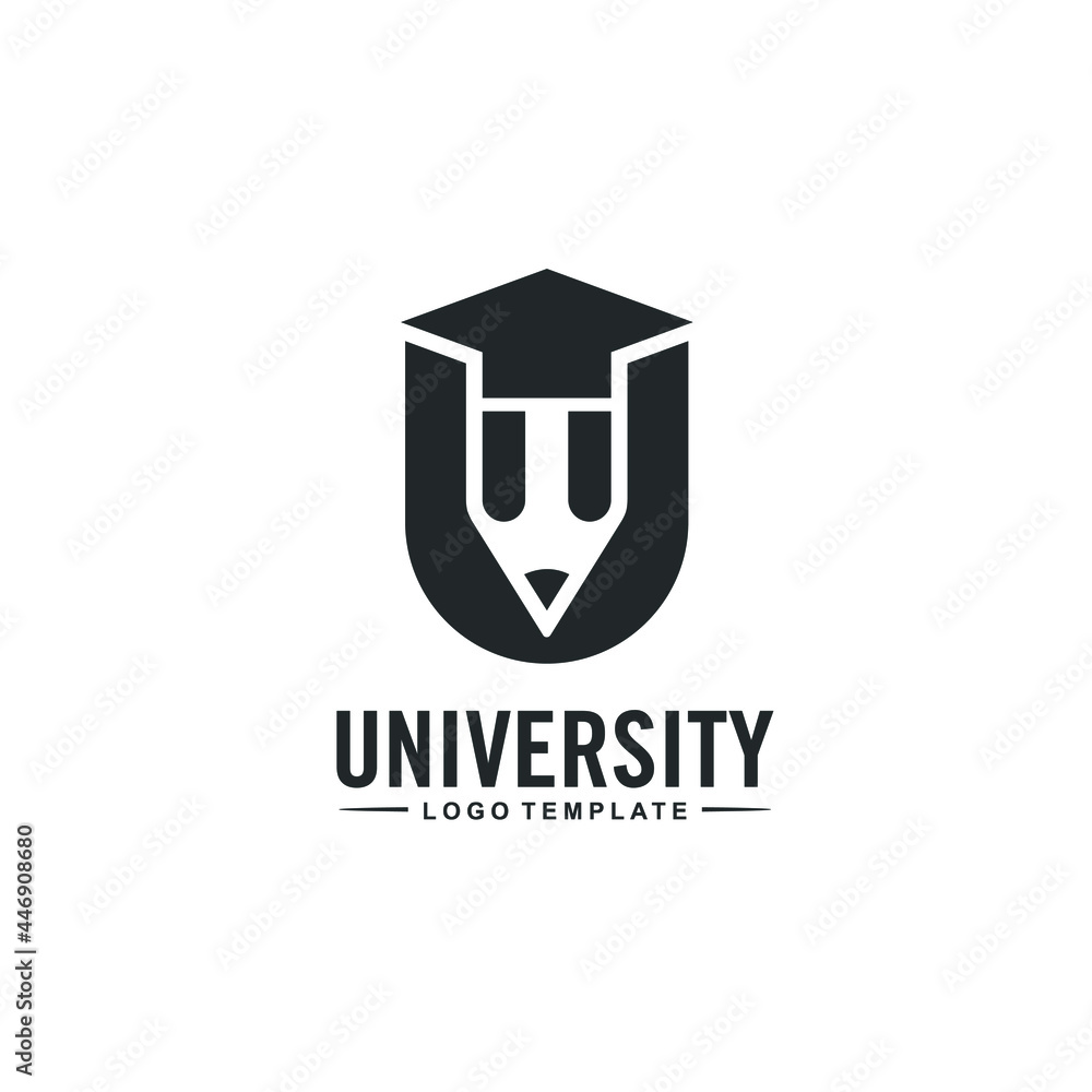 Letter U, Graduation Hat, and Pencil Icon. University Logo Design. Education Symbol Illustration. Letter U, Graduation Hat, and Pencil Icon. University Logo Design. Education Symbol Illustration.