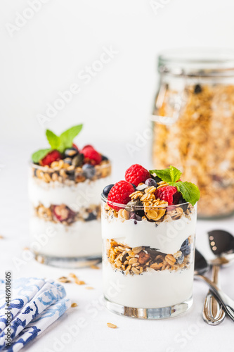 Breakfast with granola and fresh fruit