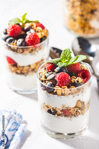 Breakfast with granola and fresh fruit