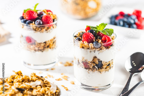 Breakfast with granola and fresh fruit