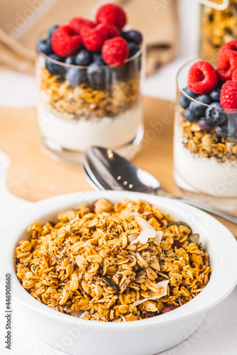 Breakfast with granola and fresh fruit