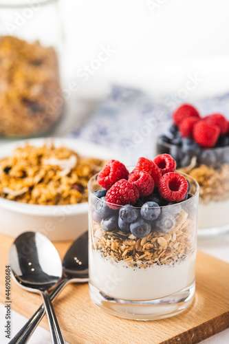 Breakfast with granola and fresh fruit
