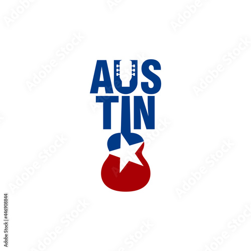 Austin Texas Logo. Guitar Icon.