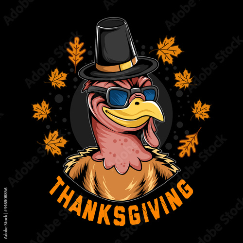 Thanksgiving holiday turkey wearing sunglasses and cute hat