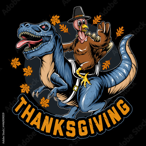 thanksgiving turkey sitting on dinosaur rex